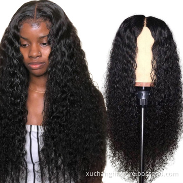Factory Wholesale 10a Grade Raw Unprocessed Indian Human Hair Wig Cuticle Aligned Water Wave Lace Front Wig